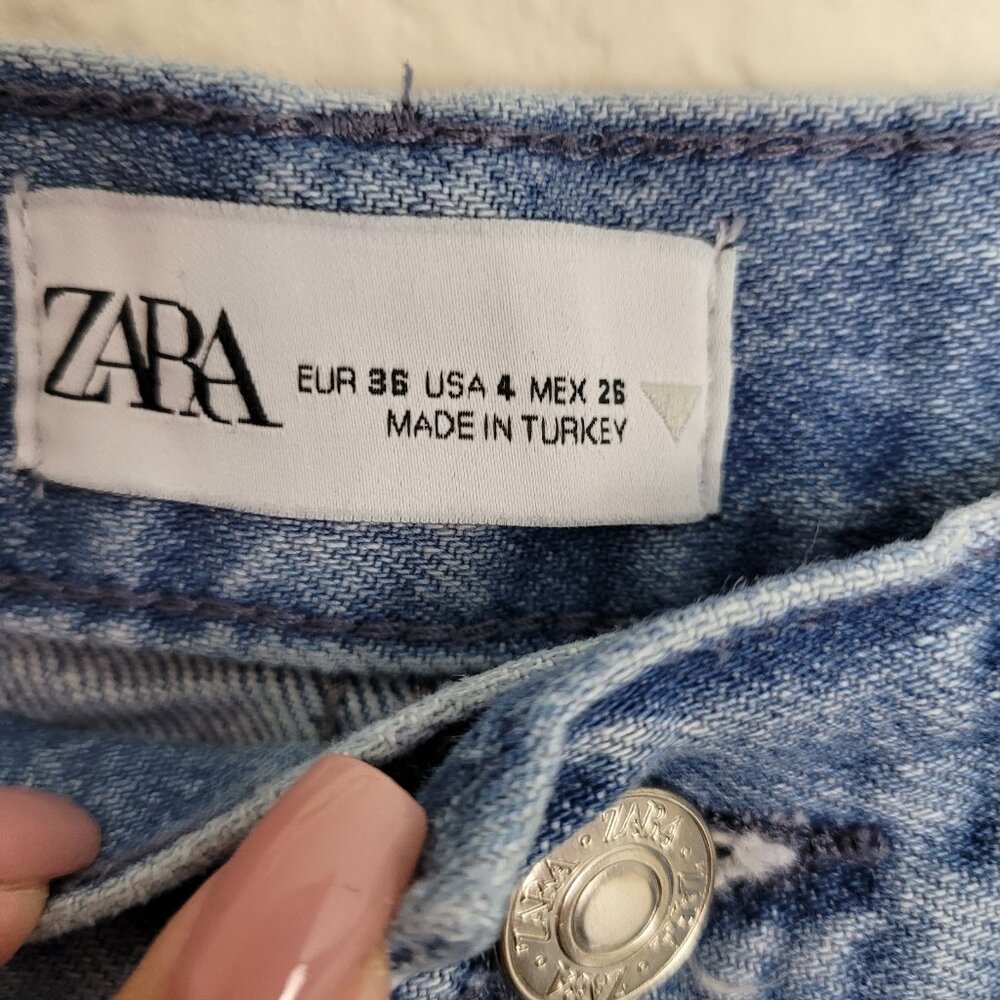 Zara Floral Printed Wide Leg Jeans Sz 4 Casual Trendy High Rise Light Wash - Picture 5 of 8